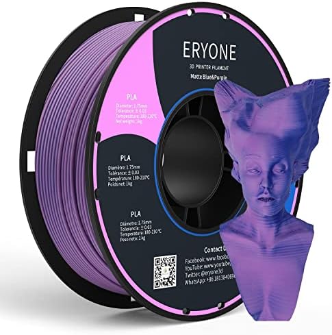 ERYONE Matte Dual Color 3D Printer PLA Filament 1.75 +/- 0.03mm, Matte Bicolor Filament PLA 1KG(2.2LBS) Spool, Blue Purple