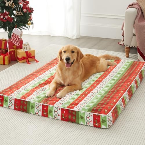 WNPETHOME Christmas Dog Beds for Large Dogs, Extra Large Waterproof Dog Bed with Removable Washable Cover & Anti-Slip Bottom, Egg Crate Foam Pet Bed Mat, Giant Dog Christmas Bed