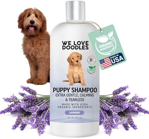 Puppy Shampoo & Conditioner | Made in USA | Organic Ingredients | Tear Free | Best Shampoo for Puppies | Sensitive & Itchy Skin Wash | Oatmeal Bathing | Tearless, Lavender, 8oz [We Love Doodles]