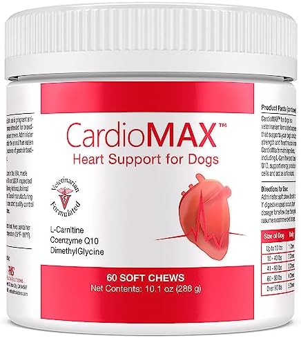 Cardio MAX Heart Support Supplement for Dogs - L-Taurine, L-Carnitine, EPA and DHA, Coenzyme Q10 - Aids Circulatory Strength, Cardiovascular Support, Heart Muscle Function- 60 Soft Chews