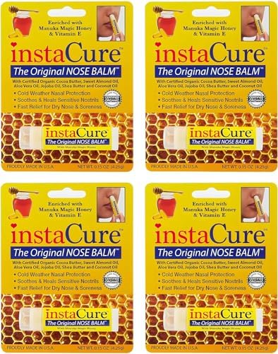 Original Nose Balm. Fast Relief for Cracked Dry & Sore Noses with Raw Manuka Honey Vitamin E Shea Butter Aloe Vera Oil. Heals Dog’s Dry Cracked Nose (4 Pack)