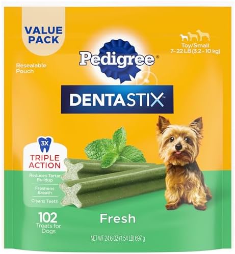 Pedigree Dentastix Small and Toy Breed Dog Treats, Fresh Flavor, 1.54 lb. Bag (102 Treats)