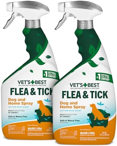 Vet’s Best Flea & Tick Home Spray for Dogs – Cotton Spice Scent Dog Flea & Tick Aid – Made in The USA – Flea & Tick Home Spray – Flea Protection for Dogs – 32 oz, Pack of 2