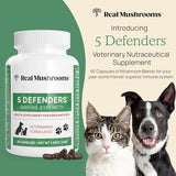 5 Defenders Mushroom Supplements for Cat & Dog Vitamins for Health Support with Chaga, Shiitake, Reishi & Turkey Tail Mushroom - Vet-Approved Mushroom Powder Capsules (90ct)