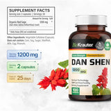BIO KRAUTER Dan Shen Root Capsules - Organic Red Sage 1200 mg - Potent Antioxidant Source - Brain Health Support Supplement - Salvia Miltiorrhiza Root Pills - 100 Vegan Capsules