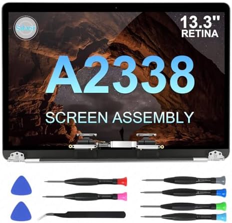 Replacement Screen 13.3" for MacBook Pro 13-inch M1 2020 Retina A2338 (Model: EMC 3578 EMC 8162 MYD83 MYD92 MYDA2 MYDC2 MNEQ3 MNEP3 MNEJ3) Full LCD Screen Display Assembly (Silver)