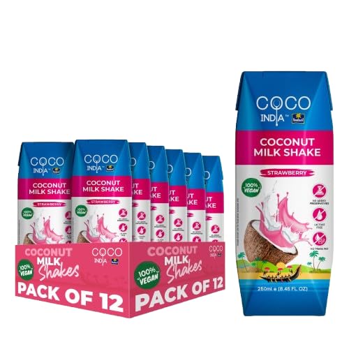 Strawberry Milk | Flavoured Coconut Milk | 100% Vegan | Plant Based | Gluten-Free | Non-GMO | Lactose Free | 8.45 Fl Oz| COCOINDIA by Parachute | Pack of 12