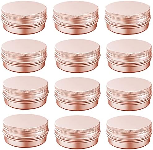 4 oz Aluminum Tin Jar with Screw Cap Refillable Container for Cosmetic, Lip Balm, Cream, Rose Gold 12 Pcs.