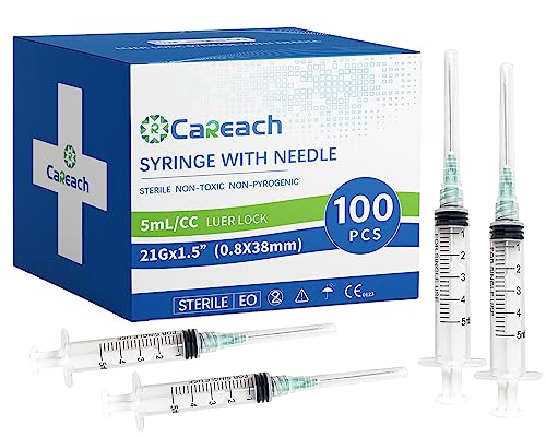 100 Pack 5mL Syringe with 21Ga 1.5inch, Scientific Labs, Measurement, Individually Wrapped