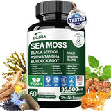 DLNIA Organic Sea Moss 17500mg Ashwagandha 5000mg Black Seed Oil 4000mg, Turmeric Bladderwrack Burdock 2000mg Each, Vitamin C & D3 with Elderberry Manuka Dandelion Yellow Dock for Overall Health
