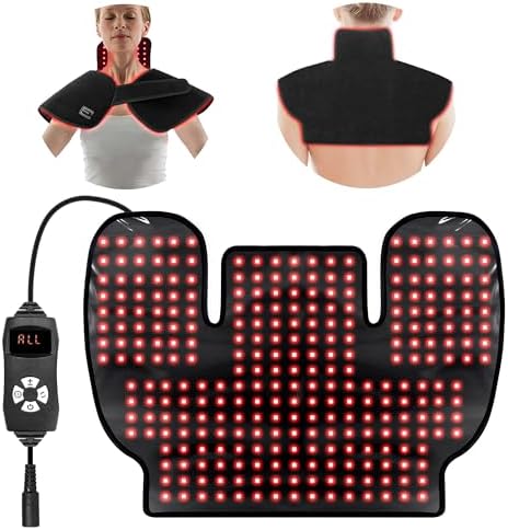 Red Infrared Light Neck Shoulder: Heating Red Light Therapy Device for Body Upper Back, 660nm&850nm Dual-chip LED Wearable Wrap Pad Pain Relief Muscle Relaxing for Women Men at Home