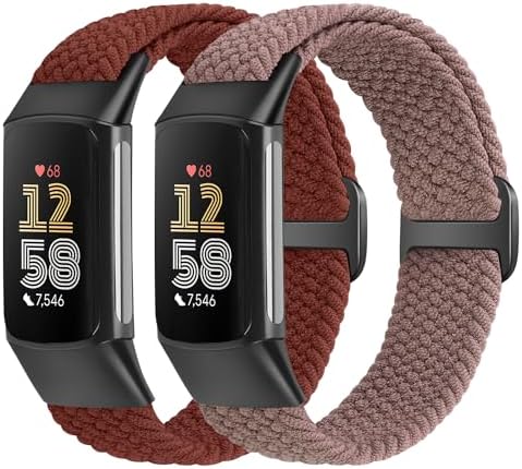 Elastic Braided Bands Compatible with Fitbit Charge 5/Fitbit Charge 6 for Women Men, Breathable Adjustable Stretchy Nylon Loop Sport Replacement Wristbands for Fitbit Charge 6 Charge 5 Straps