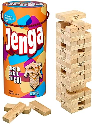 Hasbro Gaming Jenga Wooden Blocks Stacking Tumbling Tower Game | Party Games for Kids & Families | Easter Basket Stuffers | Ages 6+ (Amazon Exclusive)