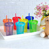 Youngever 7 Sets Plastic Kids Cups with Lids and Straws, 7 Reusable Toddler Cups with Straws in 7 Assorted Colors