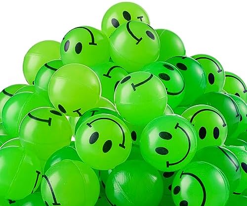 Bedwina Bulk Bouncy Balls Glow in The Dark - 144 Pcs (1inch / 27mm) Diameter, High Bouncing, Small Rubber Smile Face Bouncing Balls for Kids, Vending Machines, Party Favor