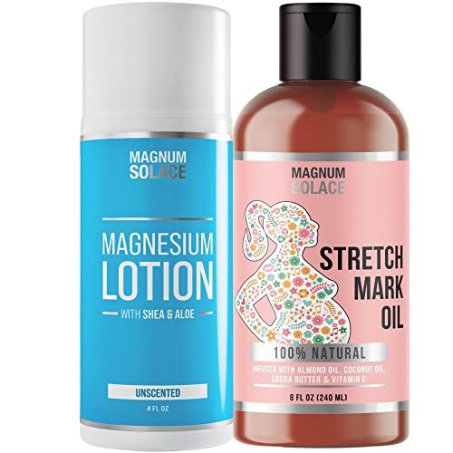 Premium Self Care Bundle - Magnesium Lotion & Stretch Mark Oil - 2 Item Combo for Maximum Moisture Retention & Soft Skin