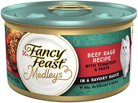 Purina Fancy Feast Medleys in Gravy Beef Ragu Recipe with Tomatoes and Pasta in a Savory Sauce - (Pack of 24) 3 oz. Cans