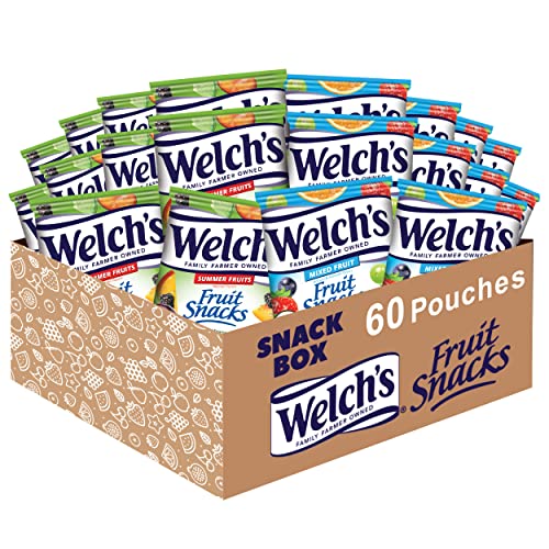 Welch's Fruit Snacks, Mixed Fruit & Summer Fruits Variety Pack, Great for School Lunches, Bulk Pack, Individual Single Serve Bags, 0.8 oz (Pack of 60)