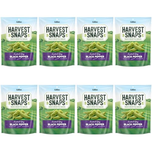 Harvest Snaps Veggie Chips (Black Pepper Snack Crisps) | Powered by Plant Protein, Gluten Free, Non-GMO Baked Vegetable Crisps | Made in USA (8 Snack Packs)