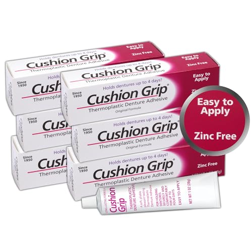 Cushion Grip Thermoplastic Denture Adhesive, 1 oz - Improves Denture Fit, Comfort & Stability | Non-Glue Adhesive, Acts Like a Soft Reline (Pack of 6)