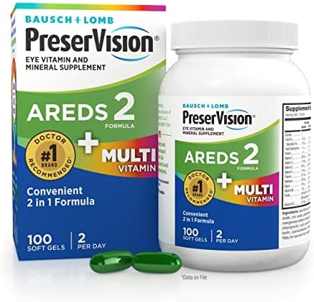PreserVision AREDS 2 + Multivitamin 2-in-1 Eye Contains Vitamin C, E & Zinc Softgels Packaging May Vary, 100 Count