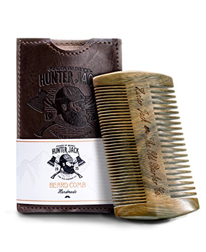 Sandalwood Handmade Beard Comb for Men - Premium Wooden Comb - Pocket Wood Comb in PU Leather Case
