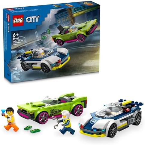 LEGO City Police Car and Muscle Car Chase, Emergency Vehicle Toy for Boys and Girls, Fun Gift for Kids Ages 6+ who Love Pretend Play Toys, Police Car Toy with Officer and Crook Minifigures, 60415