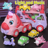 newcrave Toys for 1 2 3 Year Old Girl, 7-in-1 Unicorn Carrier Truck Toy for Girls, Toy Cars with Light & Music, Toddler Girl Toys Age 1-3 2-4, 1 2 3 Year Old Girl Birthday Gifts Christmas Easter