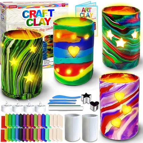 MHMYDIS Make Your Own Clay Luminaries - Arts and Crafts Clay kit for Boys Girls and Teens Age 6 7 8 9 10 11 12 Year Old and up - Creative Clay Lantern Toys for 8-12 Year Olds