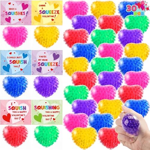 JOYIN 30 PCS Valentines Day Heart Stretchy Balls with Cards, Fidget Bulk Party Favor Supplies, Classroom Exchange Gifts, Valentine Prizes, Fidget Toys for Adult