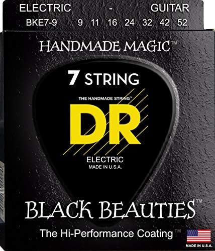 DR Strings Electric Guitar Strings, Black Beauties-Black Coated, 9-52 (BKE7-9)