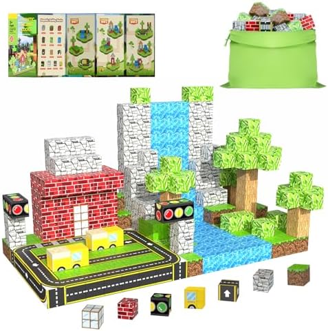 100PCS Magnetic Building Blocks for Kids Ages 4-8,Magnet STEM Sensory Toys- Mine World Build Set,Tiles Road Track,Christmas Birthday Gifts Toy