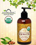 US Organic Jojoba Oil, USDA Certified Organic,100% Pure & Natural, Cold Pressed Virgin, Unrefined, Haxane Free, Sourced from Middle East directly (Large (8oz, 240ml))