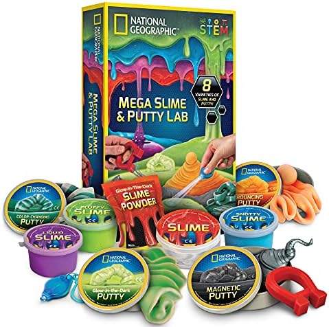 National Geographic Mega Slime Kit & Putty Lab - 4 Types of Slime Plus 4 Types of Putty Including Magnetic Putty, Slime Kit for Boys and Girls, Sensory Putty Toy & Science Kit (Amazon Exclusive)