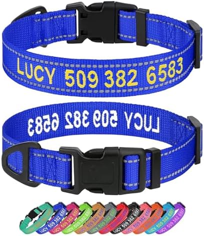 Taglory Personalized Dog Collars, Embroidered Reflective Collar with Name and Phone Number, Adjustable, Nylon Material, for Extra Large Dogs, Navy Blue