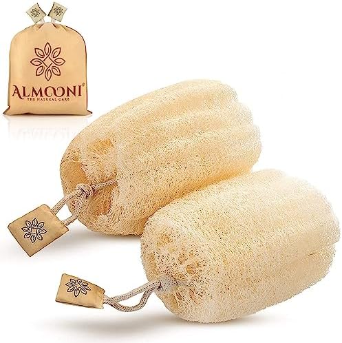 Almooni Egyptian Loofah Exfoliating Body Scrubber, Natural Real Egyptian Shower Loofah Sponge Body Scrubber for Women and Men, for Body and Face That Will Get You Clean - 2 Count (1 Pack)