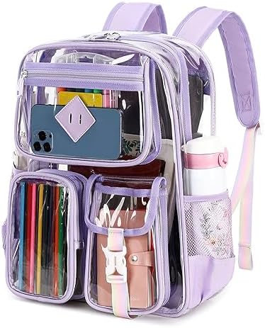 Clear Backpack for School,Heavy Duty PVC Transparent Bookbag for Girls Stadium Approved See Through Backpack