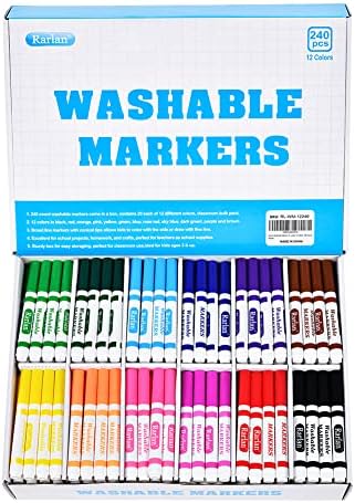 Washable Markers Bulk, Markers for Kids, Bulk pack, 12 Colors, 240 Count