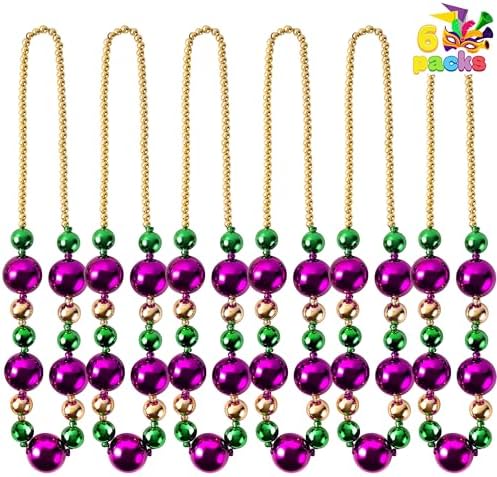 JOYIN 3 Pcs Mardi Gras Jumbo Bead Necklaces, 44'' Gold Green Purple Necklaces Beads for Mardi Gras Parade Decorations Party Favors Supplies, Costume Outfit Accessories