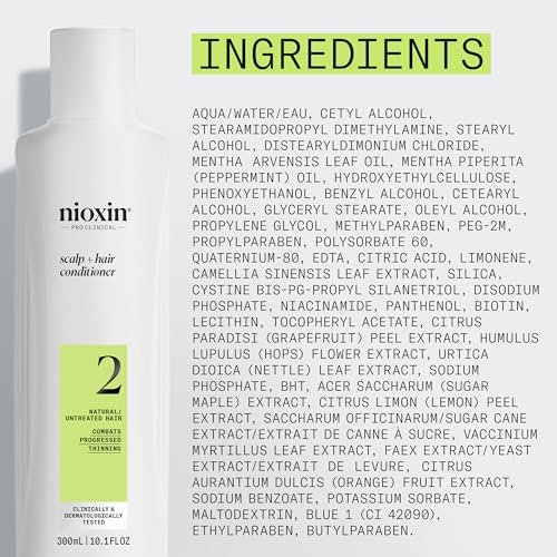 Nioxin Scalp + Hair Thickening System 2 Conditioner, For Natural Hair with Progressed Thinning, 10.1 fl oz (Packaging May Vary)