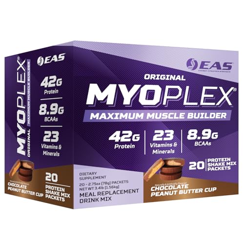 Experimental & Applied Sciences EAS Original Myoplex Maximum Muscle Builder|Meal Replacement Protein Drink Mix|Quality Protein Blend |42g Protein | 20 Individual Packets (Chocolate Peanut Butter Cup)