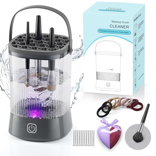 Electric Makeup Brush Cleaner - 9000 RPM Makeup Brush Cleaning Machine, IP65 Waterproof Automatic Makeup Brush Cleaner for Makeup Sponges and Brushes(Gray)