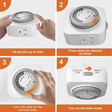 24 Hour Indoor Mechanical Timer with 2 Ground 3 Plug Socket Timer，30 min Daily on/Off Cycle for Lamps, Christmas Tree Lights, ETL Certified, White，4 Pack