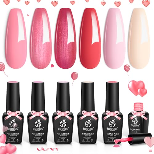 Beetles Gel Nail Polish, 6 Colors Nude Pink Rose Red Milky White Valentines Gel Polish, Sweetheart Candies Collection Soak Off UV LED Nails Gel Nail Polish Valentines Day Gifts for Women