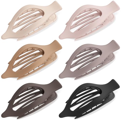6 PCS Large Flat Hair Clips for Women Girls, French Concord Lay Down Hair Claw Clips for Thick Thin Hair, Comfortable Curved Flat Clips, Matte Non-slip Strong Hold Hair Accessories, Neutral