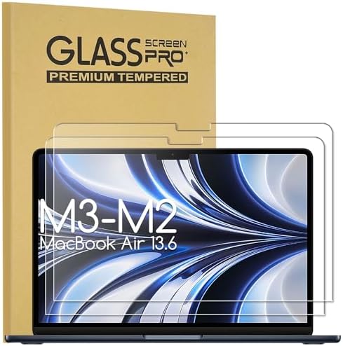2 Pack Tempered Glass Screen Protector Designed for All-New MacBook Air 13.6 inch (M4/M3/M2 Chip,A3240 A3113 A2681,2025-2024-2022), Ultra Clear & 9H Hardness & Scratch Resistant & Easy Installation
