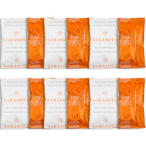 Sarasota Coffee Ground Packets | Gourmet Flavored Medium Roast Grounds Packs | Southern Texas Butter Pecan | Low Acid Mold Free Bulk Individual Pouches for 12 Cup Coffee Maker | 2 oz Bags, 12 Count