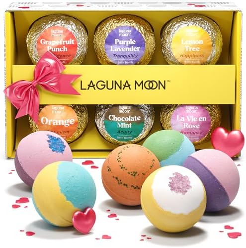 Bath Bombs Gift Set - 6pc XXL Handmade Fizzy Shower Bombs with Essential Oils + Coconut Oil to Moisturize Dry Skin - Relaxing Spa Day for Women, Men, & Kids - Birthday, Anniversary, Bridal