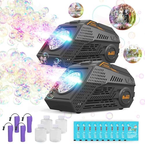 2-Pack Bubble Machine,Automatic Bubble Blower with 4 Rechargeable Batteries 20000+ Big Bubbles Per Minute Toys for Kids Summer Outdoor Birthday Wedding Party(Black+Black)