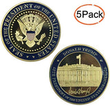 5 Pack Donald Trump Gold Plated Coin, Seal of The President Challenge Coins, Commemorative Gift with Case and Stand